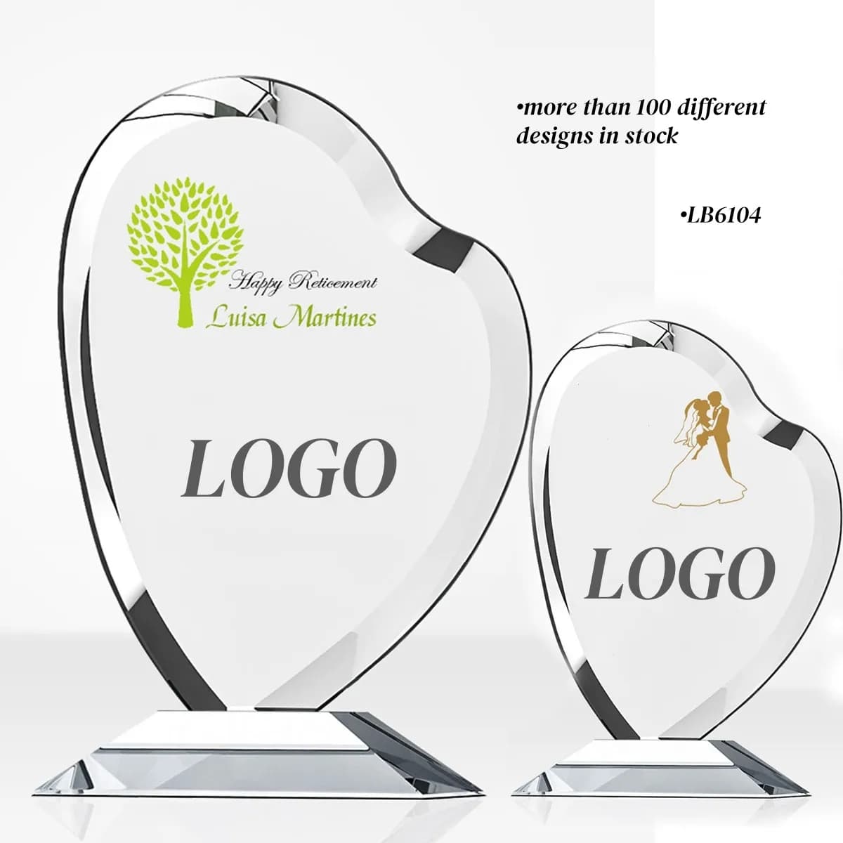 Custom Crystal Heart Award Glass Trophy